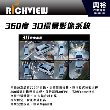 【大吉國際】RiCHVIEW 360度3D行車環景輔助系統＊HD高畫質影像/四鏡頭720P/360度無盲區死角/畫面無縫拼接